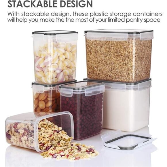 Airtight Food Storage Containers 6 Pieces - Plastic BPA Free Kitchen Pantry - Picture 4 of 8